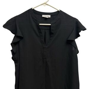 Calvin Klein Elegant Black Ruffle Blouse